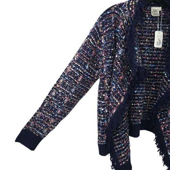 Original USA Open Front Cardigan Women S/M Sparkle Glitz Fringe Ribbon Weave NEW - Picture 10 of 16